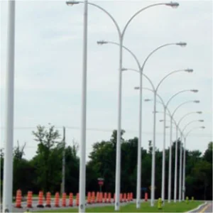 Tiang Lampu Jalan Pipa bulat ornament double 8m parabol 