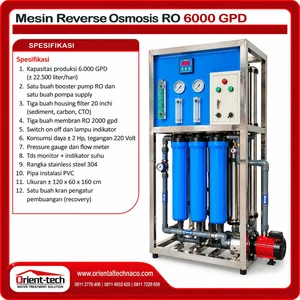 Mesin Reverse Osmosis RO 6000 GPD untuk Depot Air Hotel dan Industri