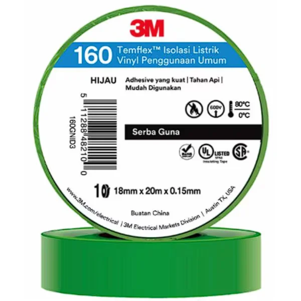 3M™ Temflex™ Green General Use Vinyl Electrical Tape 160
