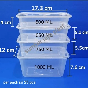 Kotak makan plastik ukuran 500 - 1000 ml