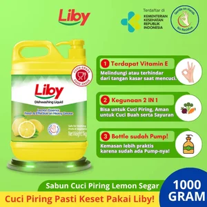 Sabun Cuci Piring LIBY 1Liter Dishwashing Liquid Cairan Pengangkat Minyak dengan Esensi Lemon Segar