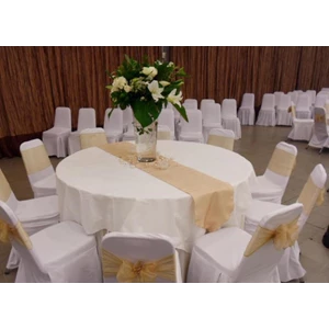 Table Cover White Ribbon Gold