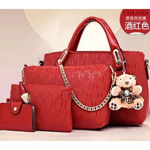 Tas Tangan Wanita Import Satu Set 4 In 1 Warna Red (Merah)