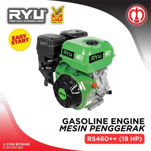 Mesin Penggerak Bensin Putaran Cepat 18HP RYU RS460++ (Hijau / Hitam)