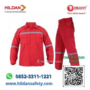 Wearpack Safety Seragam Kerja Warna Merah Terang Mudah Terlihat