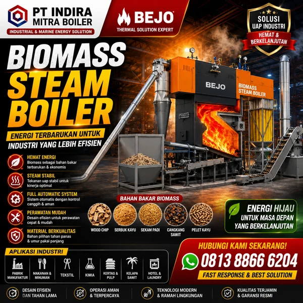 Biomass Steam Boiler/Industrial Biomass Boiler/Biomass Steam Boiler Efficiency/ BOILER BIOMASA PT INDIRA MITRA BOILER