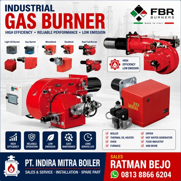 FBR Industrial Gas Burner untuk Boiler Thermal Oil Heater LPG LNG CNG Natural Gas