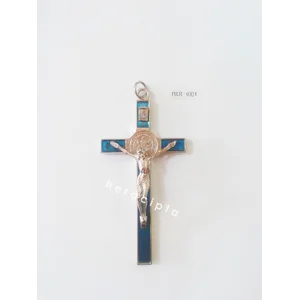 Salib Metal Corpus Untuk Kalung Warna Biru  (Mcr-1001)