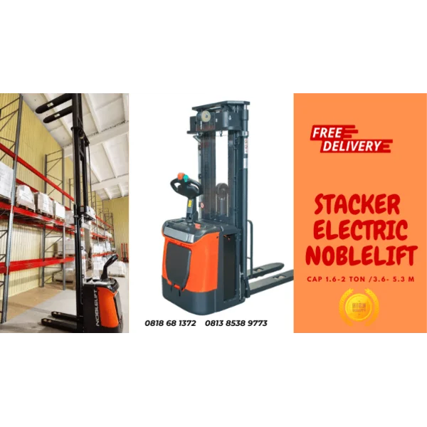 Hand Stacker Electric PS 1634 N Cap 1.6 Ton Tinggi 3.4 m Merk Noblelift terbaik dan Garansi Resmi
