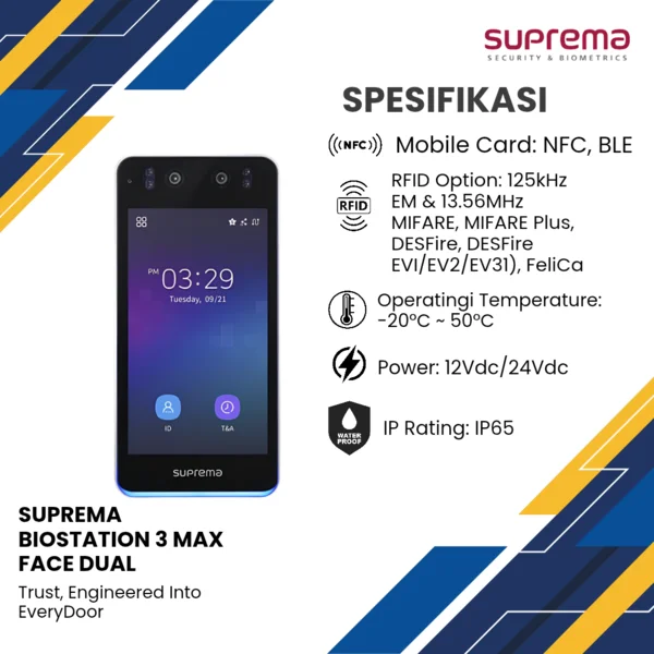 Biometric Reader Suprema BioStation 3 Max Face Dual