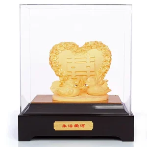 Patung Sepasang Bebek Yinyang Lapis Emas 24k Pajangan Bebek Mandarin Hadiah Wedding