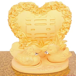 Patung Sepasang Bebek Yinyang Lapis Emas 24k Pajangan Bebek Mandarin Hadiah Wedding