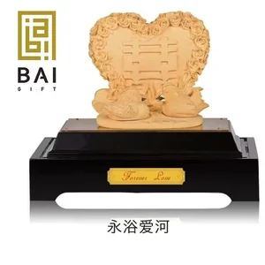 Patung Sepasang Bebek Yinyang Lapis Emas 24k Pajangan Bebek Mandarin Hadiah Wedding