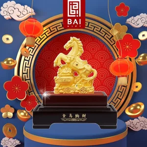 BAI GIFT PATUNG SHIO KUDA EMAS PENARIK REJEKI KEKAYAAN PAJANGAN SHIO KUDA BERDIRI DIATAS GUCI EMAS