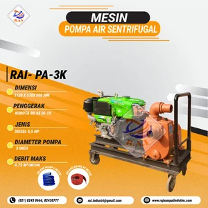 MESIN POMPA AIR SENTRIFUGAL UNTUK IRIGASI DIAMETER 3 INCHI RAI-PA-3K + SELANG HISAP 6 METER + SELANG BUANG 95 METER