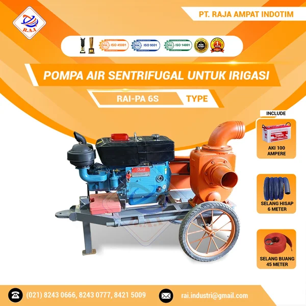 Pompa Air Sentrifugal Untuk Irigasi 6" (Indirect Couple) I RAI-PA 6S + Selang Hisap 6 Meter + Selang Buang 45 Meter