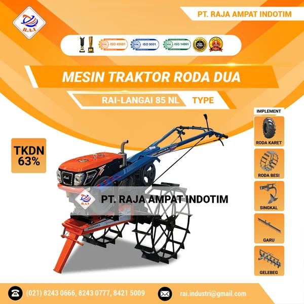 MESIN TRAKTOR RODA DUA - RAI-LANGAI 85 NL + RODA KARET + RODA BESI + SINGKAL + GARU + GELEBEG
