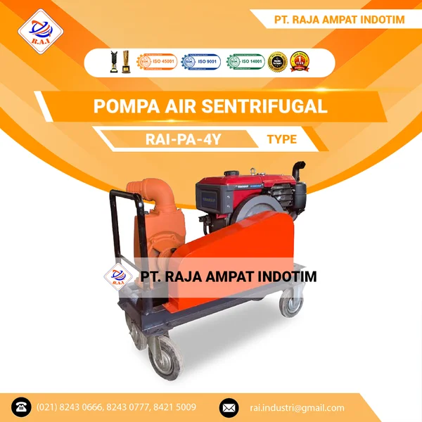 MESIN POMPA AIR SENTRIFUGAL UNTUK IRIGASI DIAMETER 4 INCHI RAI-PA-4Y + SELANG HISAP 6 METER + SELANG BUANG 45 METER