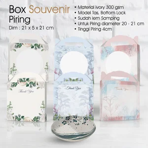 Kotak Souvenir Mangkok & Piring Uk. 21 x 5 x 21 Model Tas Bahan Ivory