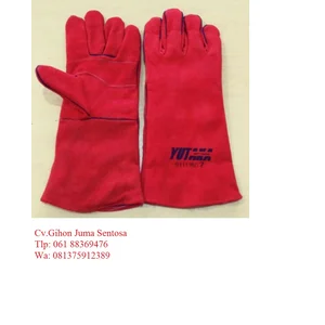 Sarung Tangan Las merah 14 inch  Sarung Tangan Kulit  sarung Tangan Welder