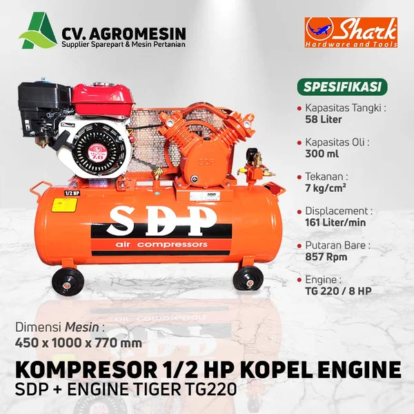 KOMPRESOR 1/2 HP SDP UNLOADING KOMPLIT MESIN PENGGERAK 7 HP