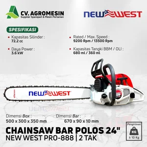 Chainsaw New West PRO888 Bar Laser 24 inch Gergaji Kayu 2 Tak