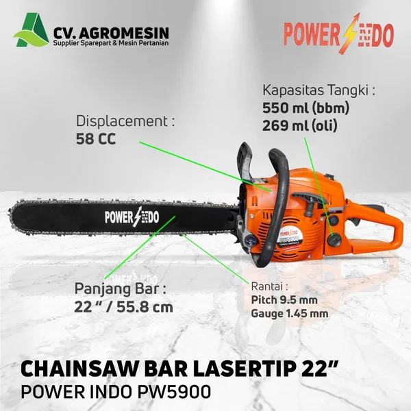  CHAINSAW POWERINDO BAR BAJA LASER TIP 22 INCH 