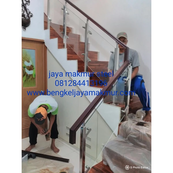 Jual Railing Tangga Kaca Trmperd Handrail Kayu
