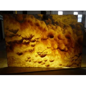 Onix Putih Kuning Corak Gelombang Slab (O 189) Onyx Bubble Import