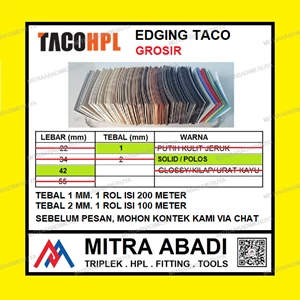 GROSIR Edging TACO HPL 42/1 mm Solid / Polos Fitting dan Hardware Perabotan
