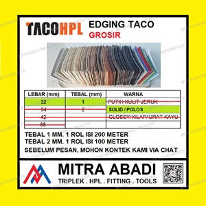 GROSIR Edging TACO HPL 22/1 mm Solid / Polos Fitting dan Hardware Perabotan