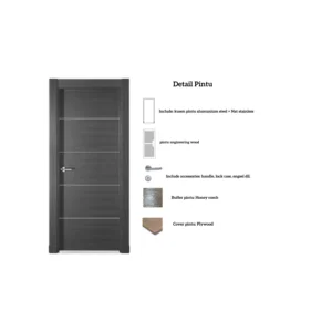 Paket Pintu Kayu Engineering Honeycomb + Acc + Nat Stainles