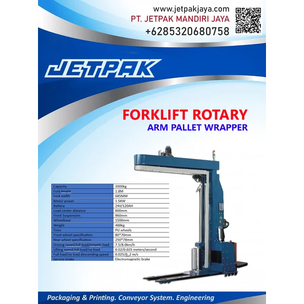 Forklift rotary arm pallet wrapper 