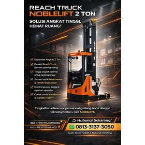 Noblelift Forklift Reach Truck 2T Ketinggian 6M Baterai Lead Acid Seri RT20B Garansi 1 Tahun