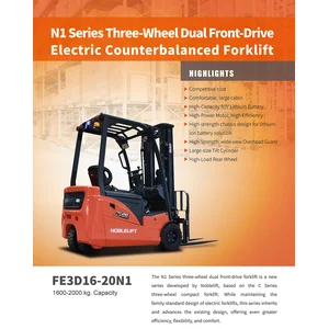 Noblelift Forklift Elektrik Three Wheel Kapasitas 1.6T Ketinggian 6M  Baterai Lithium Tipe FE3DN1