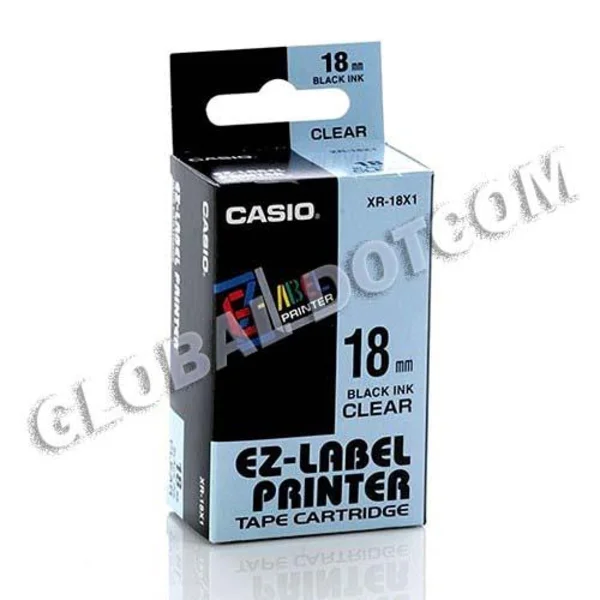 EZ LABEL TAPE CASIO 18MM BLACK INK CLEAR 