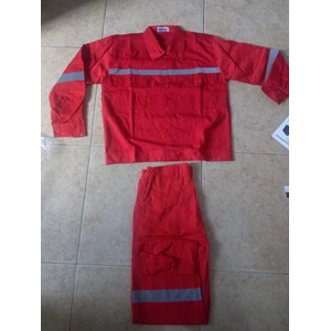 Baju Celana Kerja Safety Warna Merah Ukuran M  