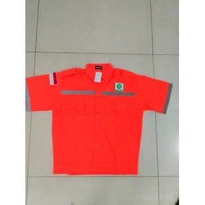 baju kerja atasan pendek safety warna Orange ukuran XXXL  