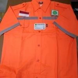baju kerja atasan pendek safety warna Orange stabilo ukuran L  