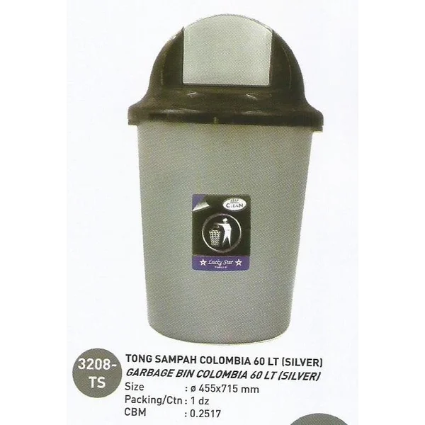 produk plastik rumah tangga Tong Sampah plastik colombia 60 liter Silver 3208 TS Lucky Star