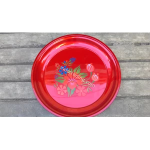 Crystal round tray 32 cm color red