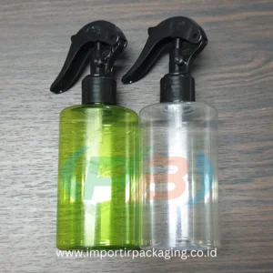 Botol PET / Botol Round Flat / 250ml Pendek / set Trigger AR Hitam / Kemasan Kosmetik