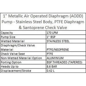 AODD Pump 1 Inch Metallic - Stainless Steel Body PTFE Diaphragm & Santoprene Check Valve