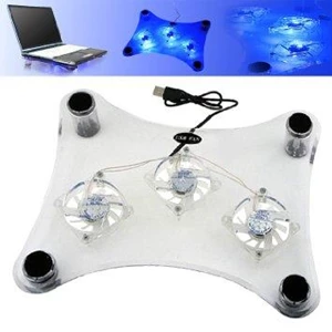 Notebook Laptop Cooling Pad With 3 Fans & Blue Led White ( Aksesoris Laptop )