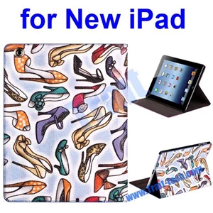 High Heels Pattern Stand Leather Case Cover For New Ipad Blue ( Aksesoris Handphone )