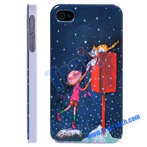 Girl And Cat Skin Hard Case For Iphone 4 Iphone 4S Wholesale ( Aksesoris Handphone )
