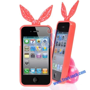 Cute Bunny Ribbone Soft Tpu Case For Iphone 4 Pink 4S (Mobile Gear)
