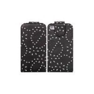 Diamond Glitter Leather Case For Iphone 4 Black 4S (Mobile Gear)