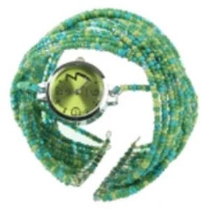 Green - Fashion Bangle Bracelet Beaded Quartz Wrist Watch ( Jam Tangan )