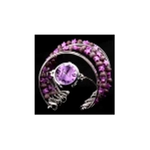 Fashion Bangle Bracelet Quartz Wrist Watch With Multiple Metal Loops & Purple Beaded ( Jam Tangan )